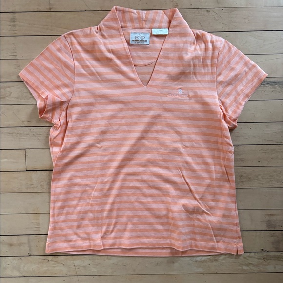 EP Pro Peach Striped Short Sleeve Top Large women’s GRANDE PINES - Picture 3 of 5